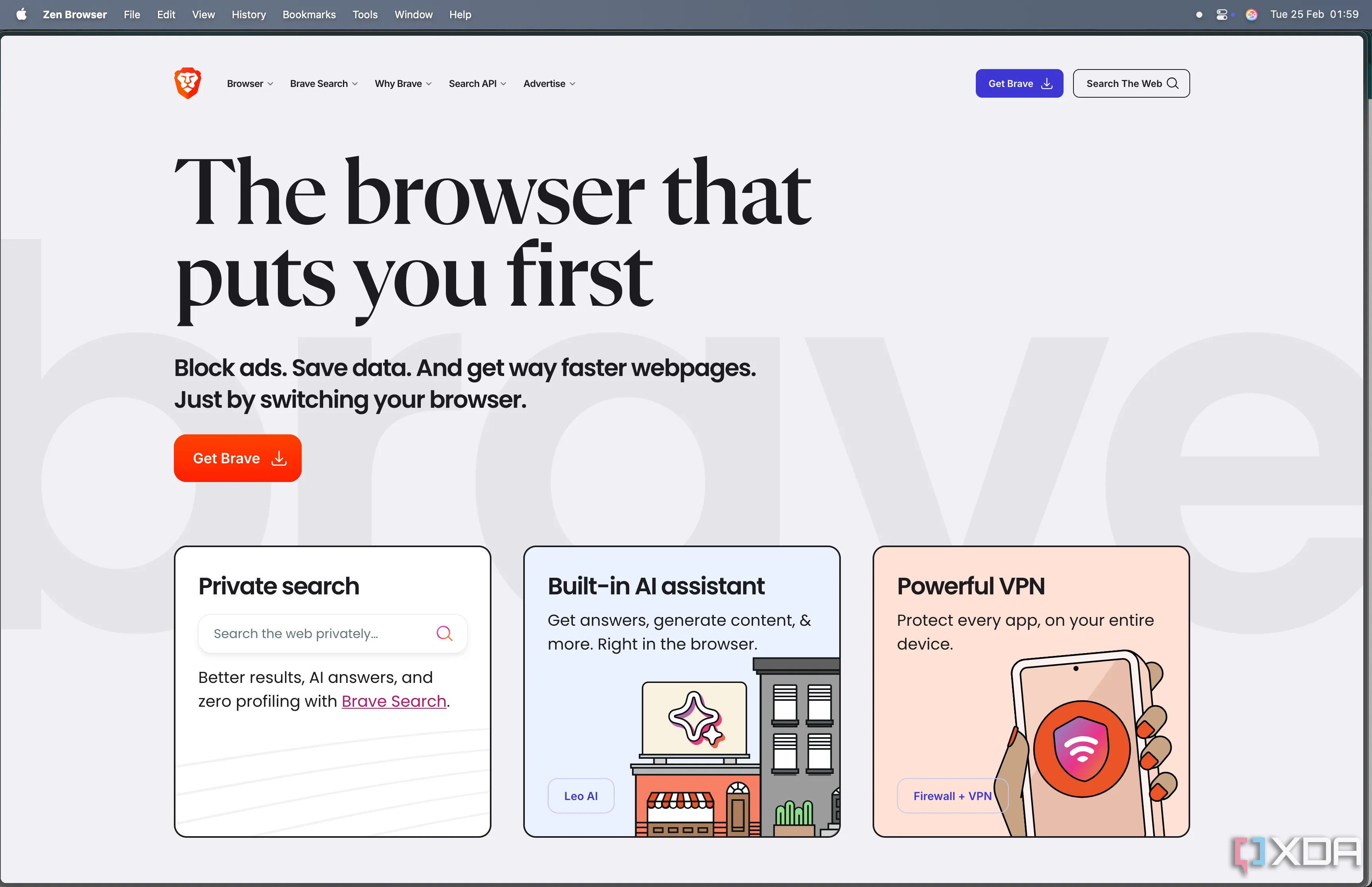 Trang chủ Brave Browser hiển thị tin tức Brave News và các tính năng như Brave Rewards, phản ánh chiến lược nội dung và tiền điện tử của trình duyệt.