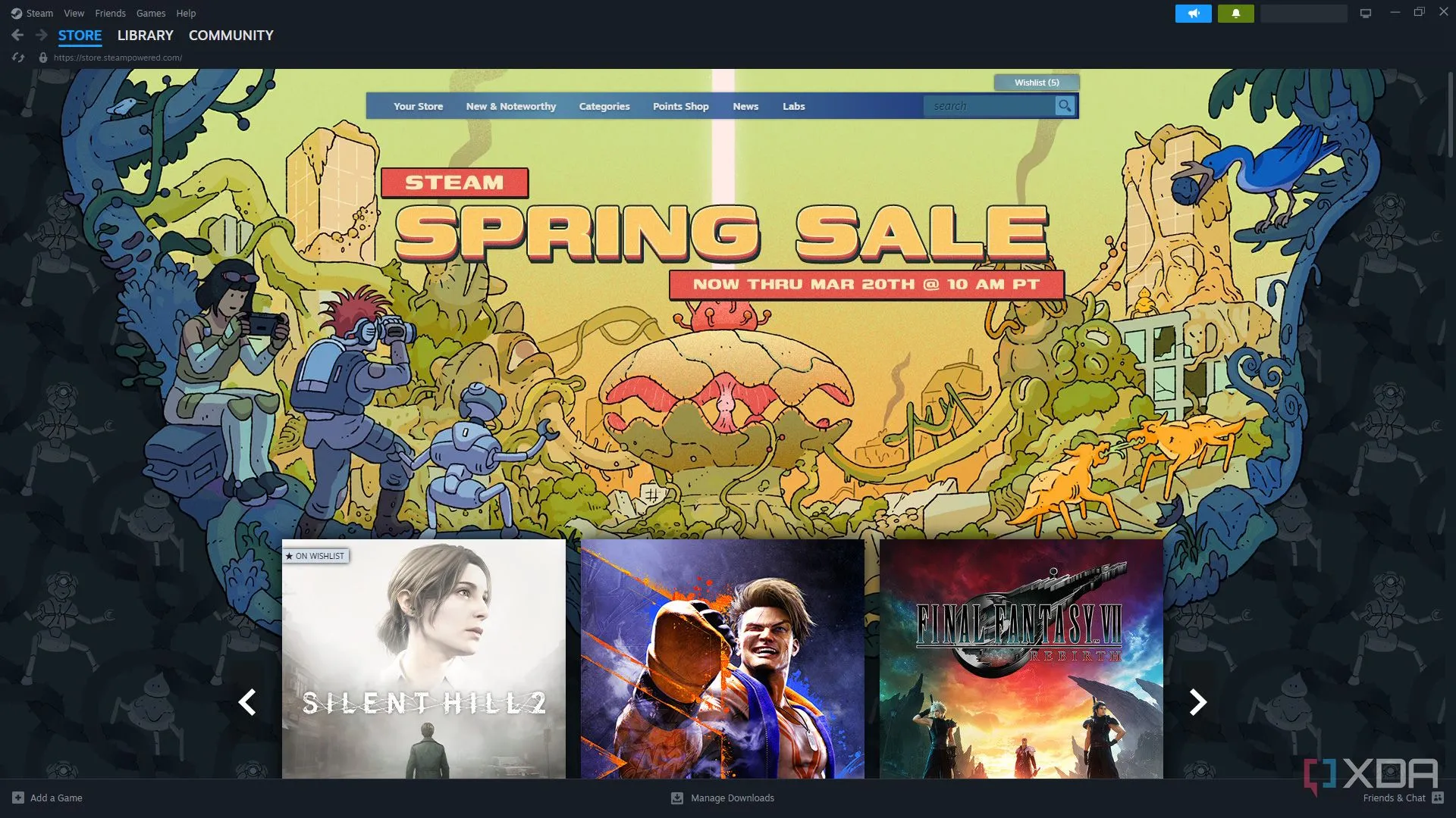 Trang chủ cửa hàng Steam hiển thị chương trình giảm giá mùa xuân, minh họa vị thế dẫn đầu thị trường game PC