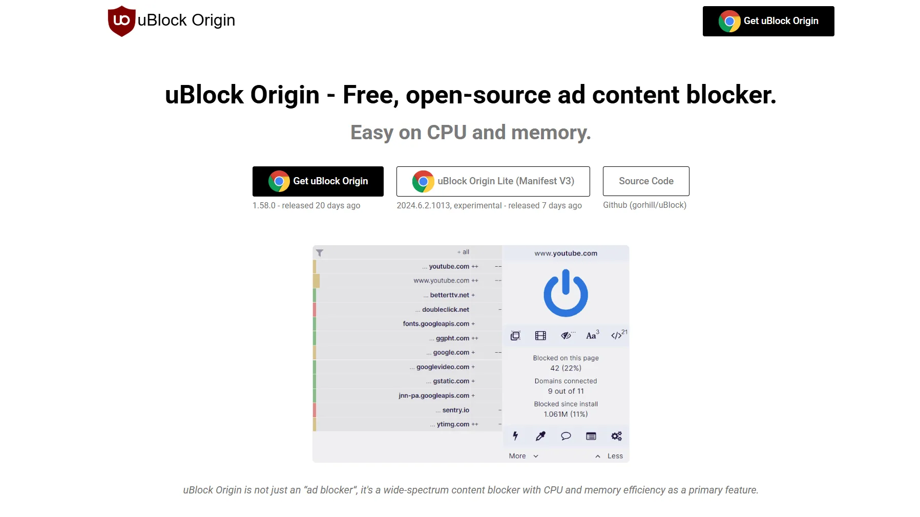 Trang web chính thức của tiện ích chặn quảng cáo uBlock Origin