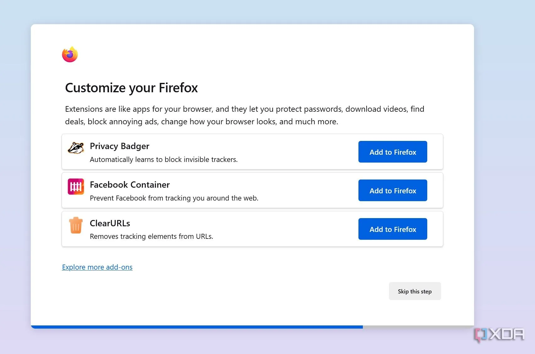 Trình duyệt Firefox với các tùy chọn bảo mật và quyền riêng tư