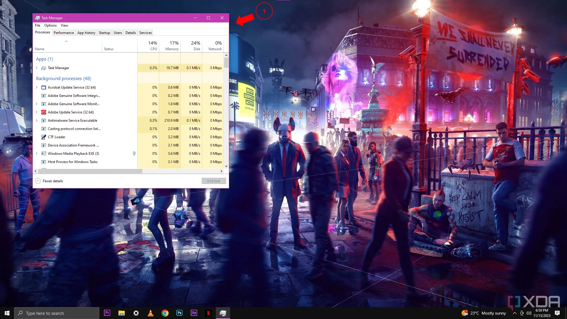 Trình quản lý tác vụ Windows 10 hiển thị các tiến trình
