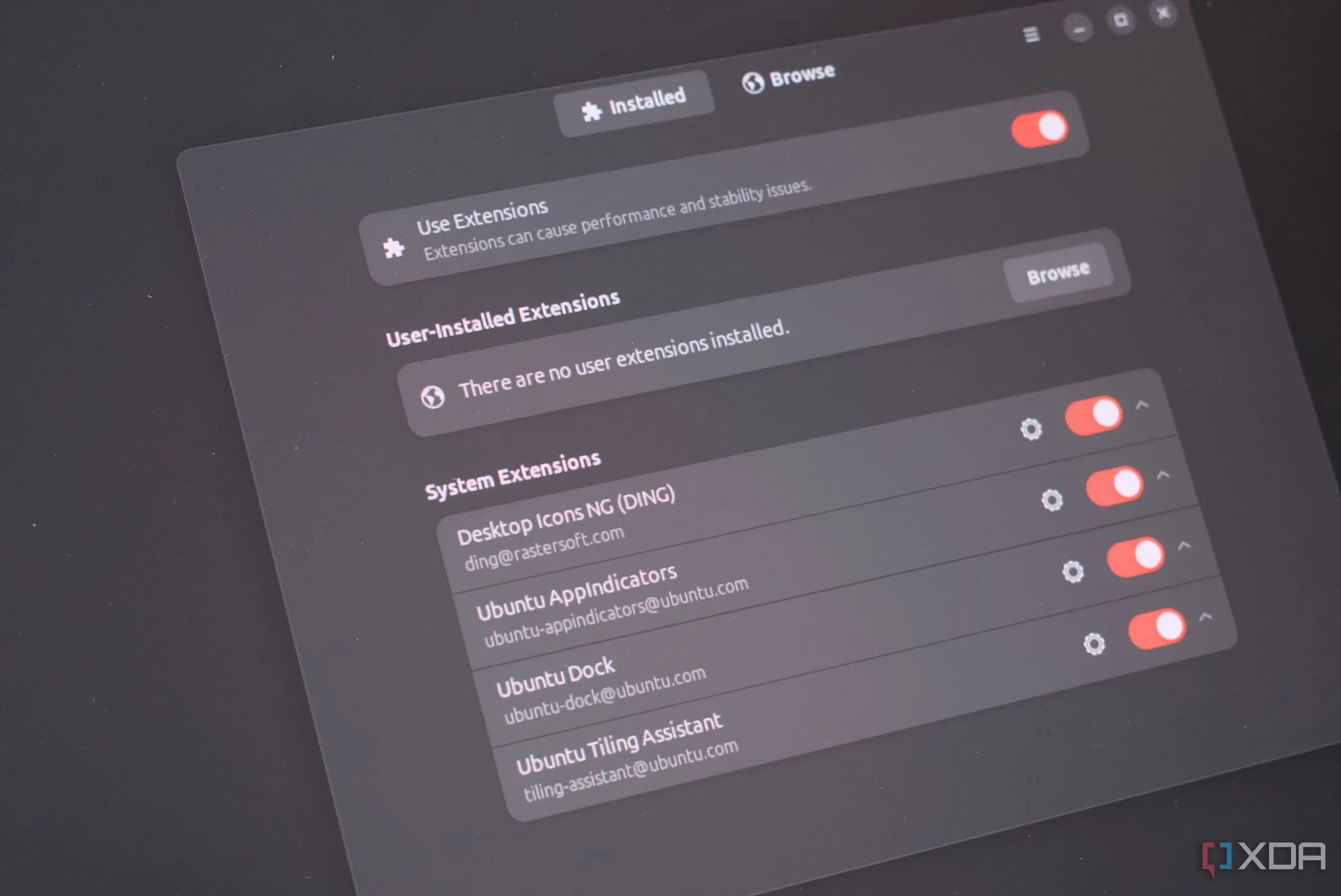Trình quản lý tiện ích mở rộng GNOME trên Ubuntu