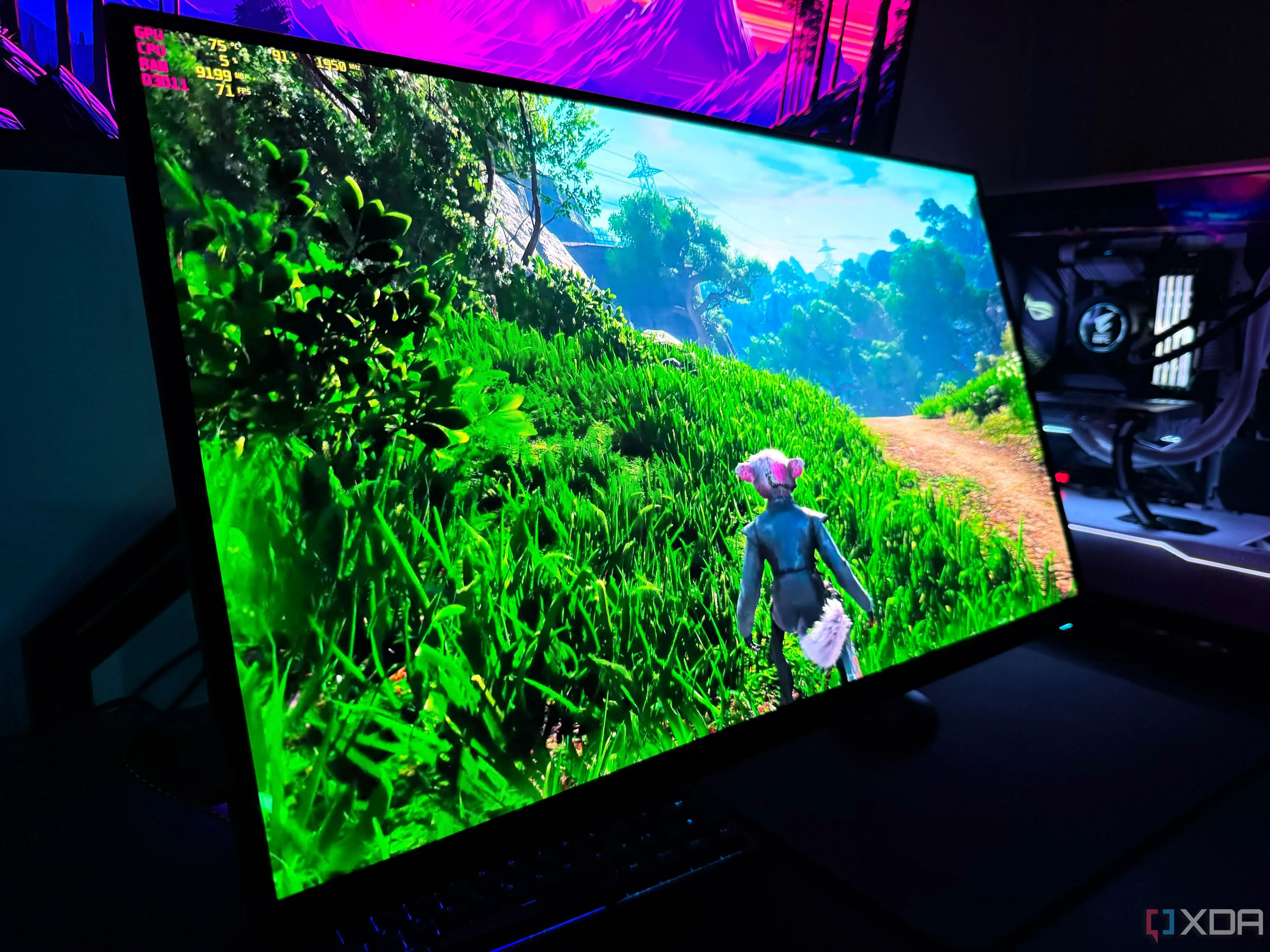 Trò chơi Biomutant hiển thị trên màn hình chơi game OLED, minh họa tình trạng giật lag khi CPU bị thermal throttling