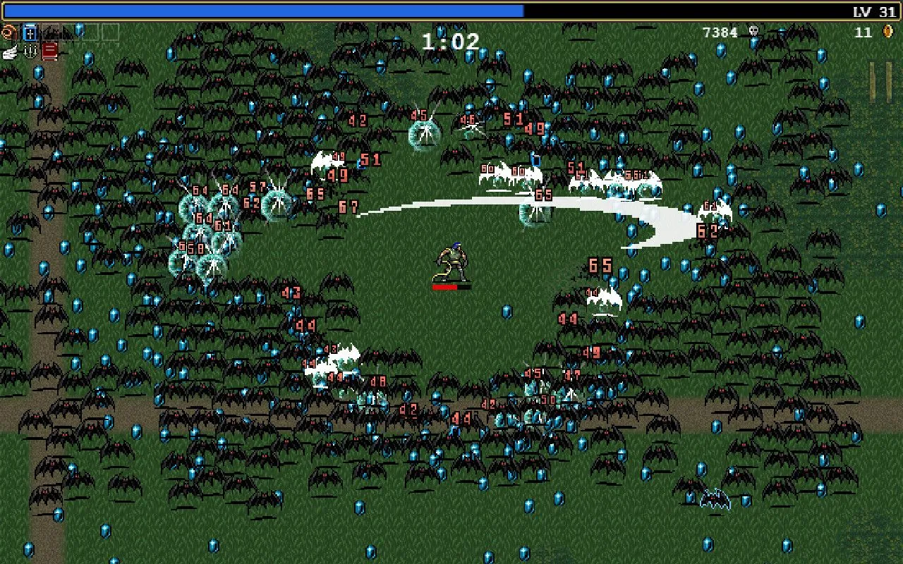 Trò chơi Vampire Survivors với cảnh nhóm dơi bị tiêu diệt