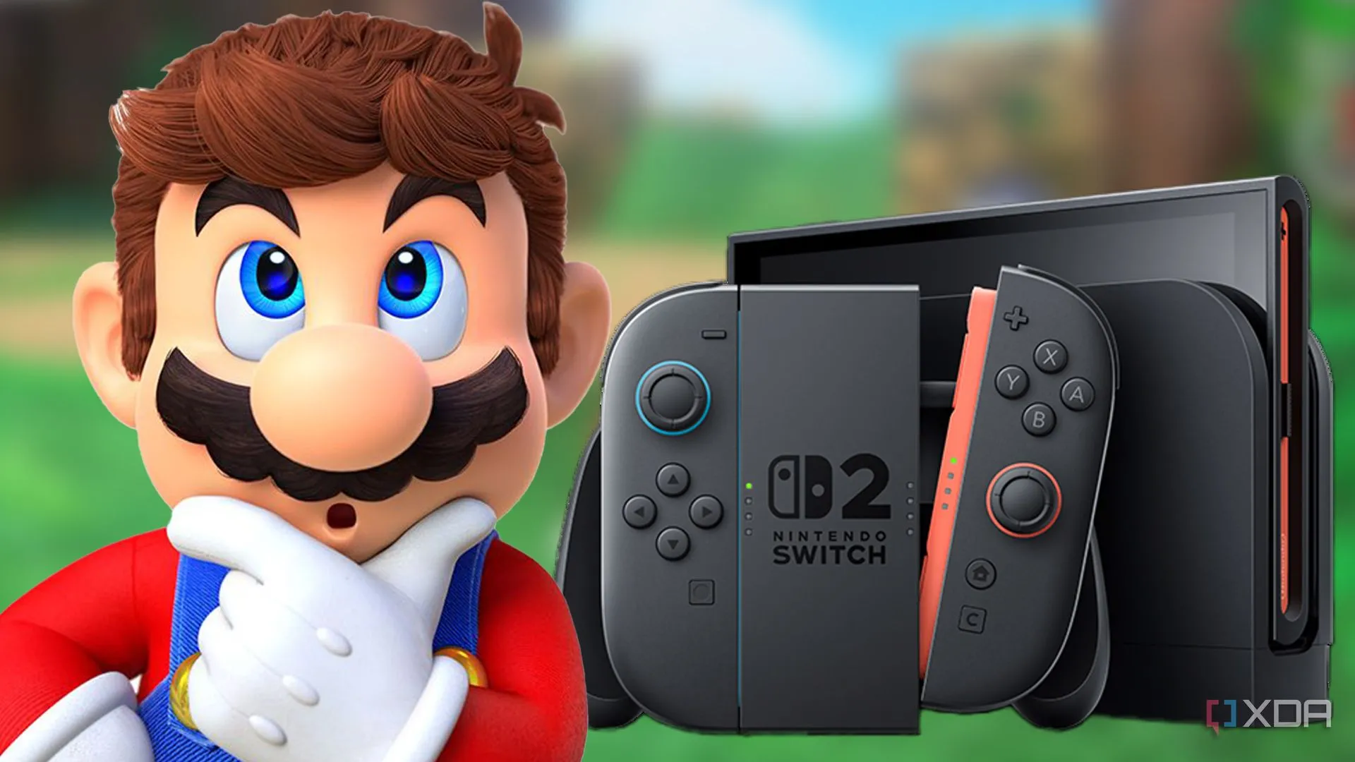 Tựa game Super Mario World 3D trên Nintendo Switch 2 với hình ảnh Mario đang nhảy qua các chướng ngại vật trong môi trường 3D đầy màu sắc.