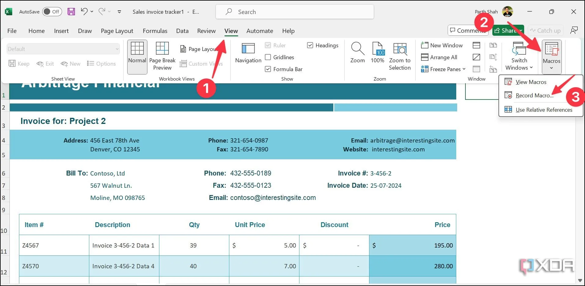Tùy chọn Record Macro để ghi lại các thao tác tự động hóa trong Excel