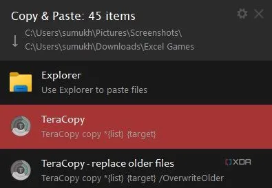 Tùy chọn sử dụng TeraCopy khi nhấp chuột phải vào file, cho thấy khả năng tích hợp vào shell của Windows.