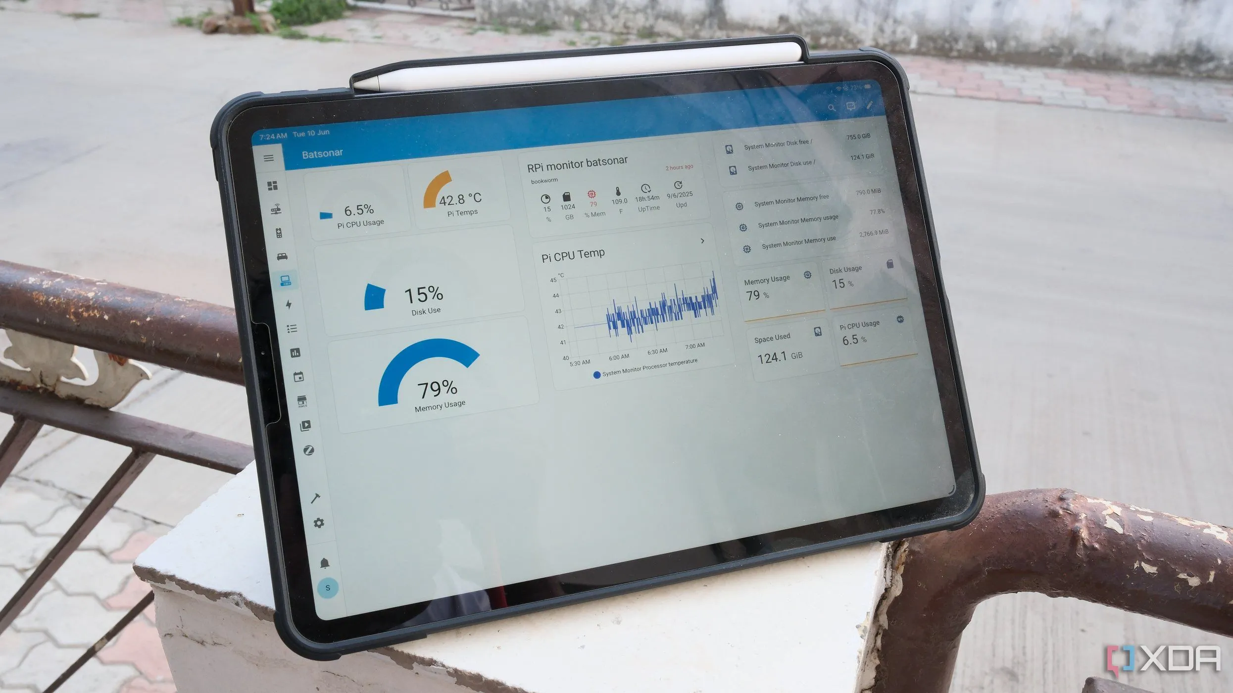 Ứng dụng Home Assistant trên máy tính bảng hiển thị trạng thái hệ thống Raspberry Pi