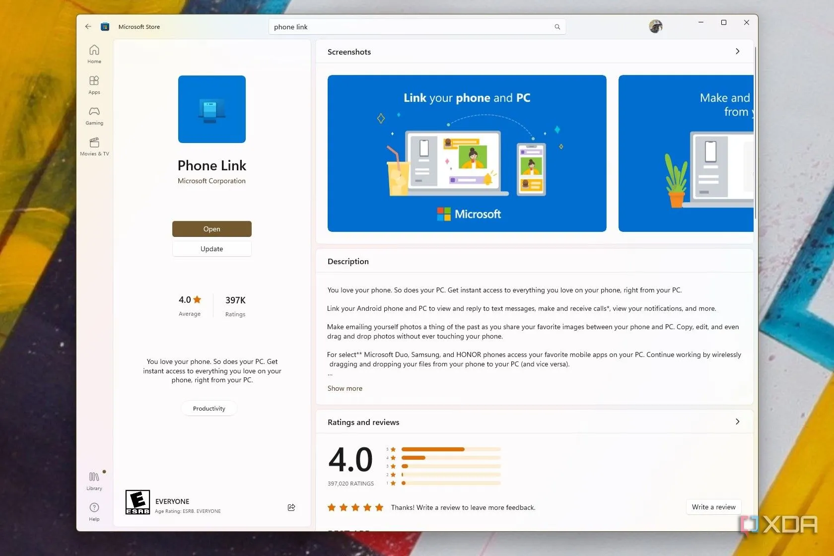 Ứng dụng Phone Link của Windows trên Microsoft Store, có tính năng OCR để trích xuất văn bản từ ảnh điện thoại Android