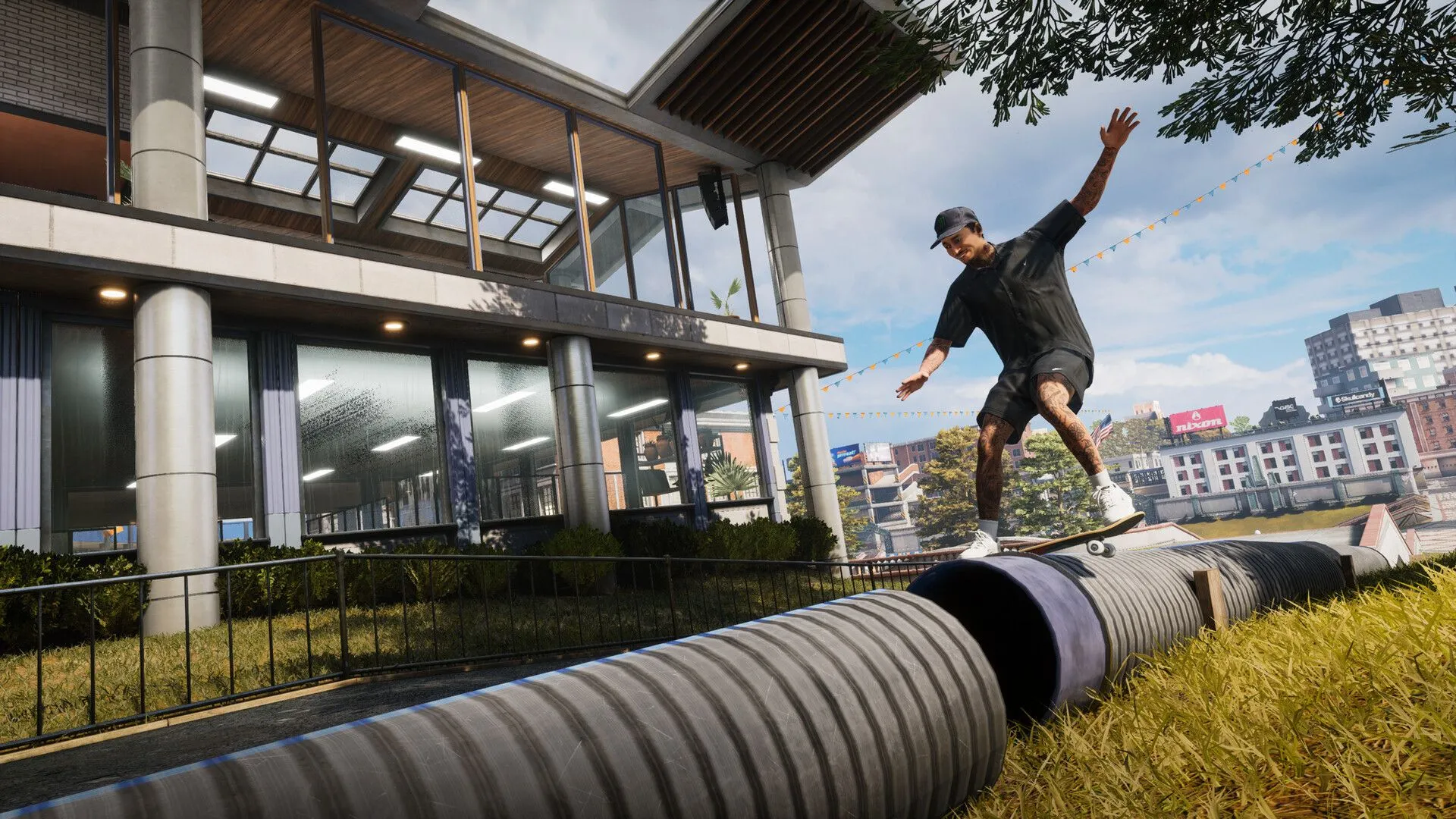 Vận động viên trượt ván thực hiện cú nhảy cao và ấn tượng trong Tony Hawk's Pro Skater 3 + 4
