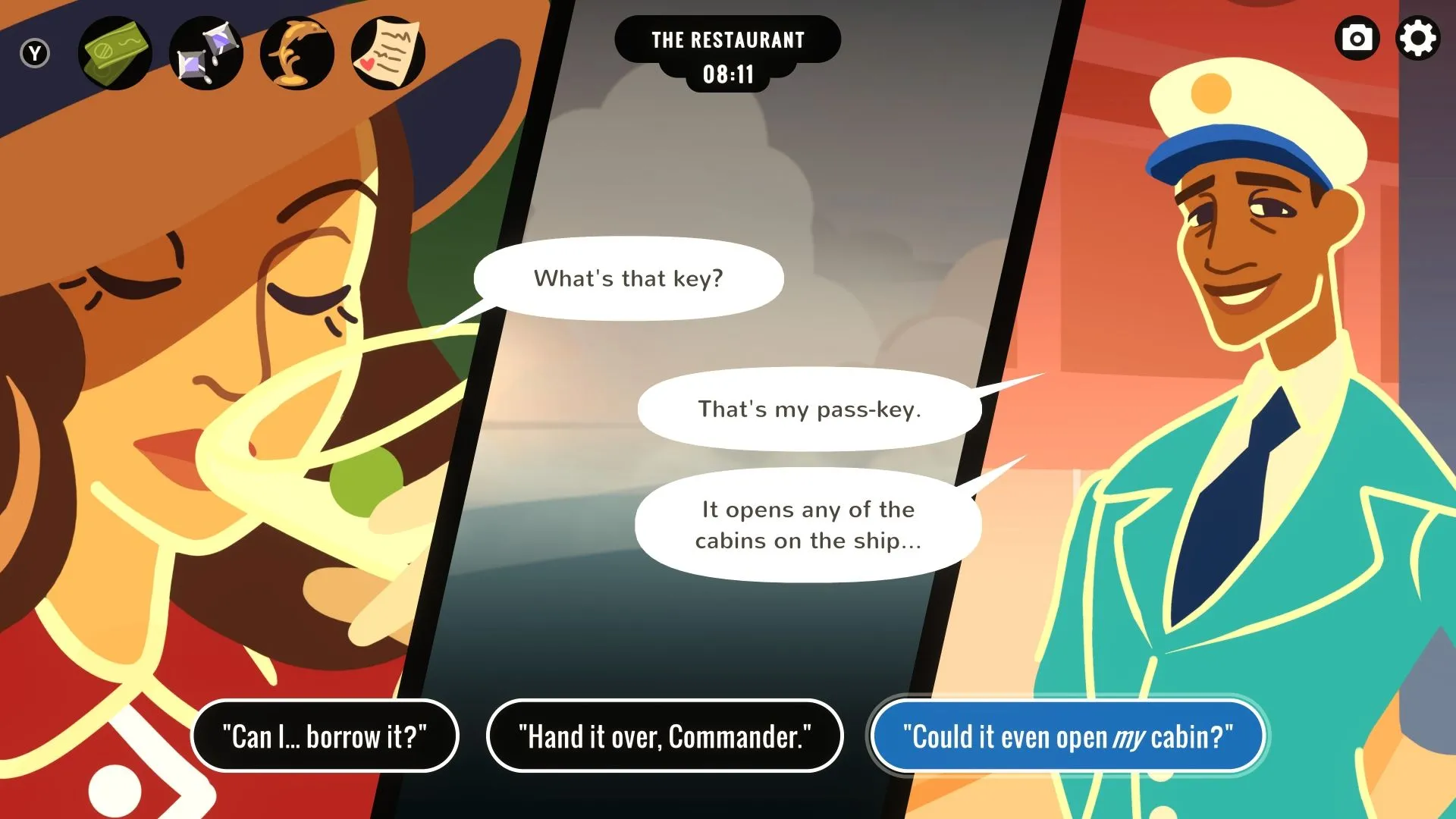 Veronica Villensey đối thoại với Commander Anders trong game suy luận Overboard