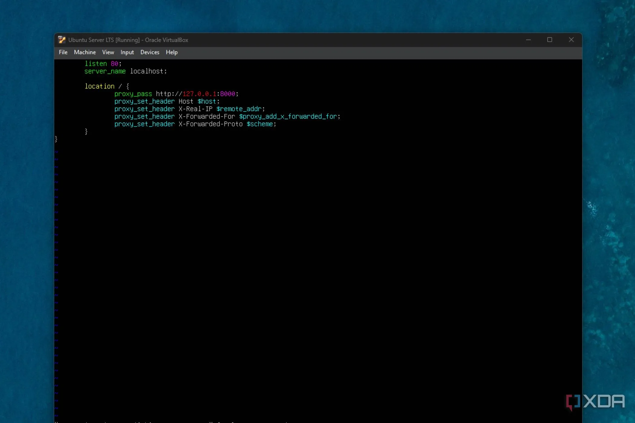 Ví dụ cấu hình Nginx Reverse Proxy cơ bản trong tệp reverse-proxy.conf, hiển thị khối server và proxy_pass