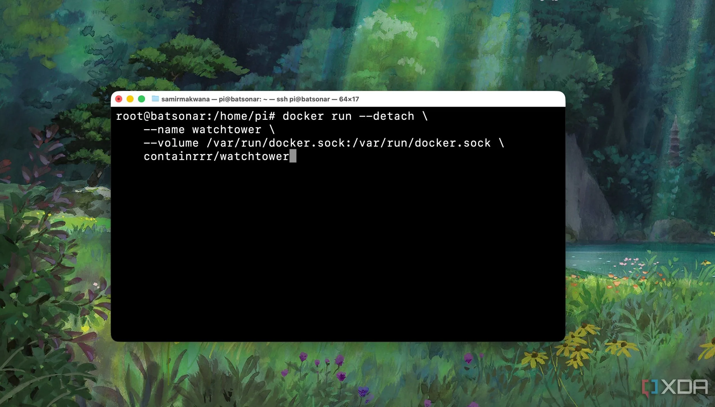 Ví dụ lệnh docker run phức tạp từ Terminal, cho thấy khó khăn khi triển khai container