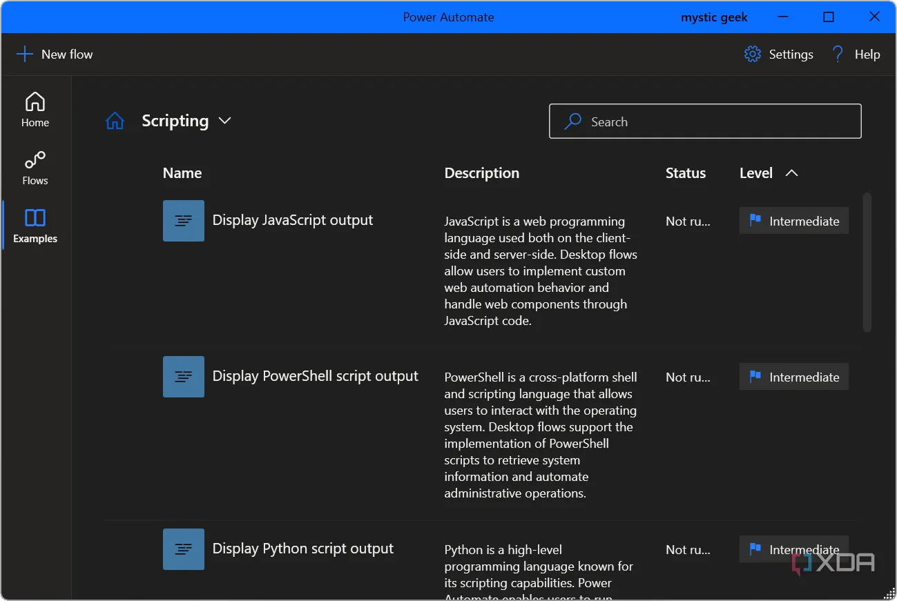 Ví dụ về Flow tự động hóa với khả năng thêm script trong Power Automate trên Windows 11