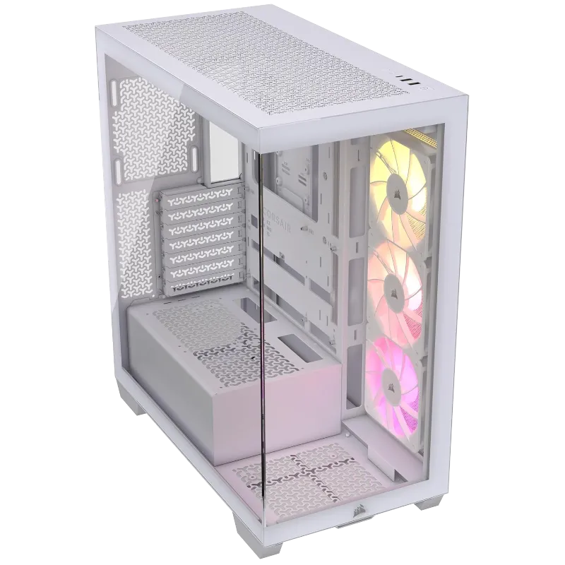 Vỏ case Corsair 3500X ARGB với thiết kế hai mặt kính và khe hút gió bên hông, tối ưu luồng khí cho PC