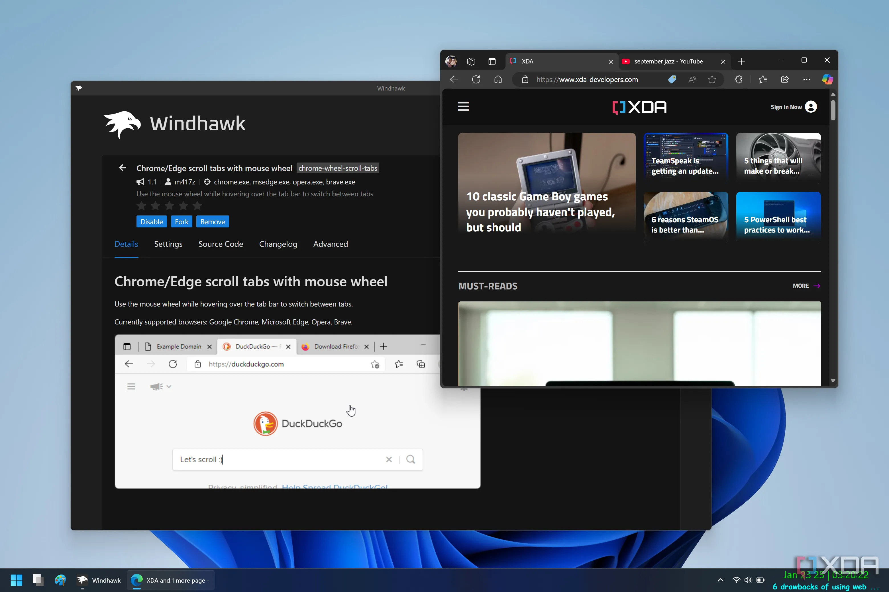 Windhawk mod cho phép cuộn chuột để chuyển đổi tab trình duyệt Microsoft Edge