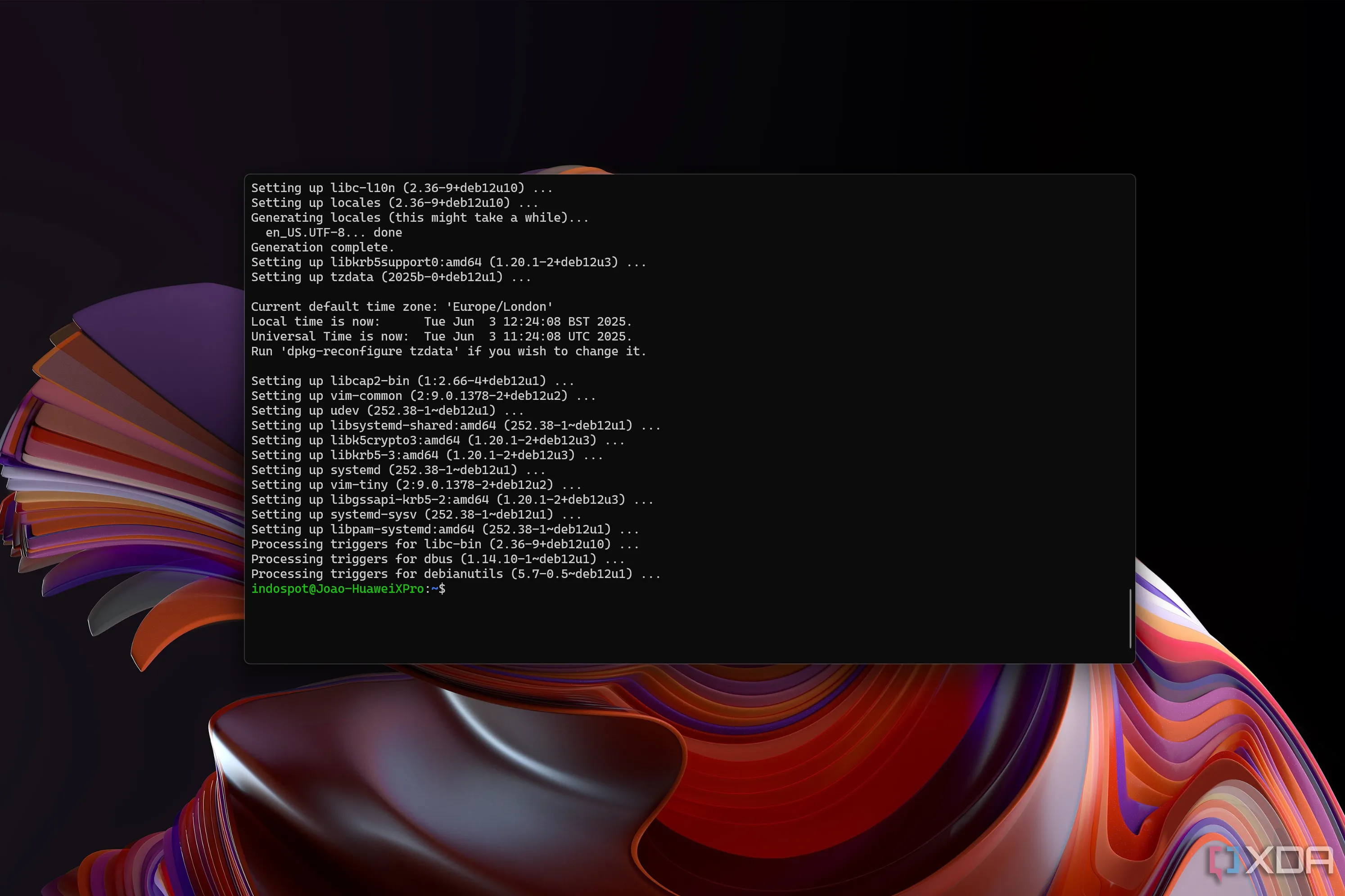 Windows Terminal ở Chế độ Tập trung hiển thị nội dung Debian WSL, giúp loại bỏ phiền nhiễu