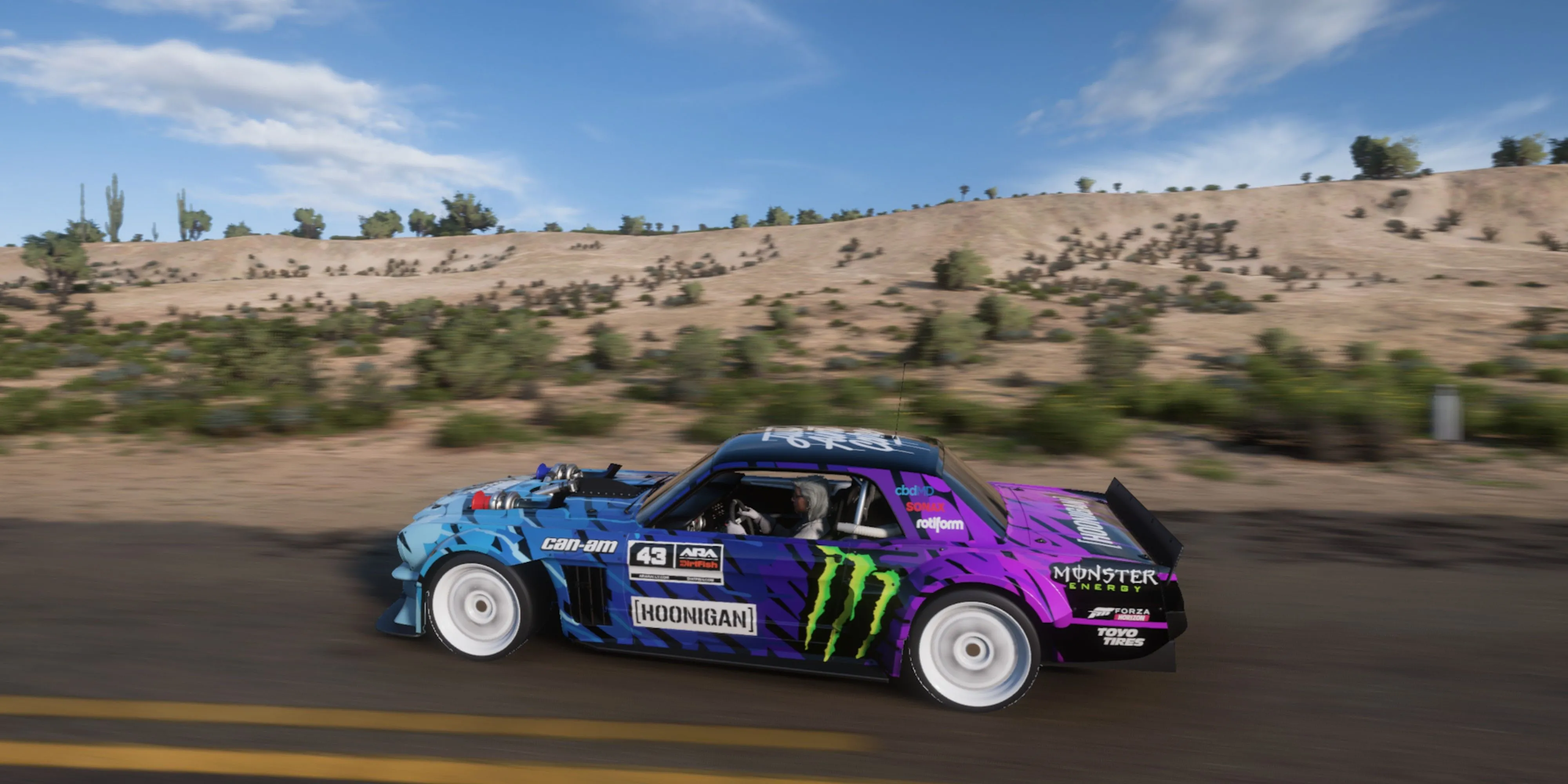 Xe Hoonigan Ford Hoonicorn Mustang nổi bật trên địa hình sa mạc Forza Horizon 5