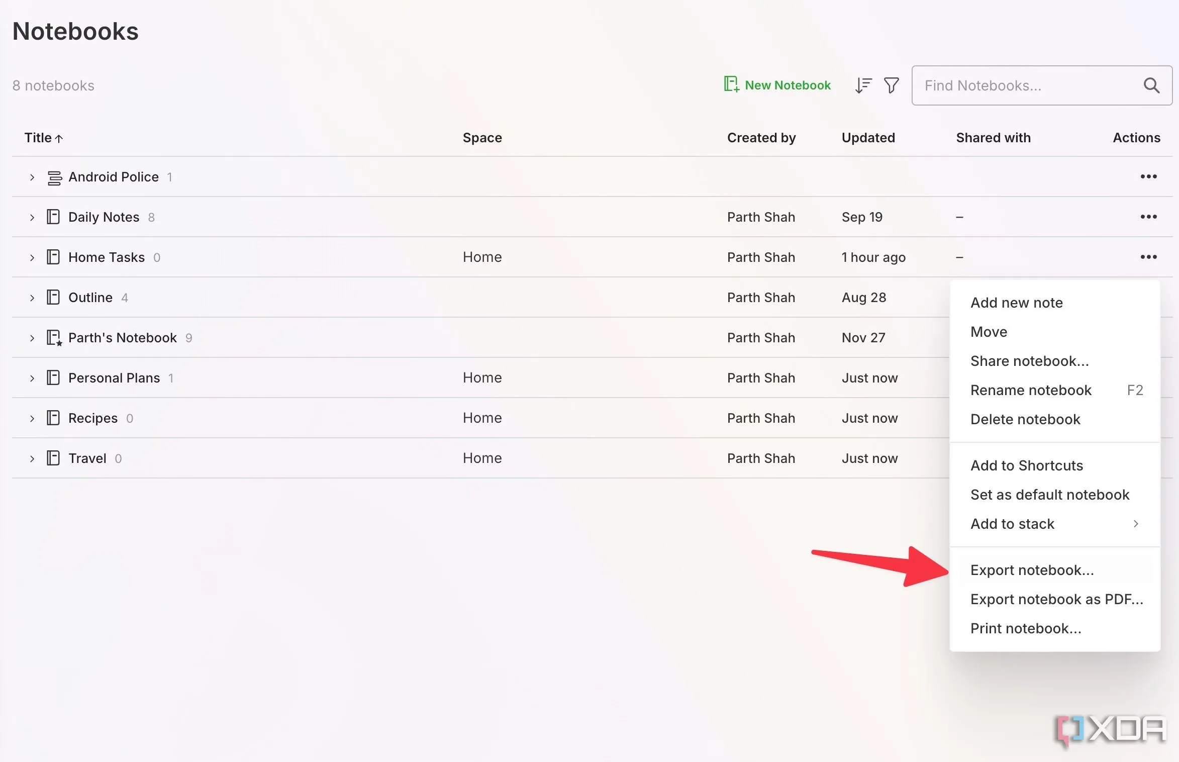 Xuất sổ ghi chú Evernote